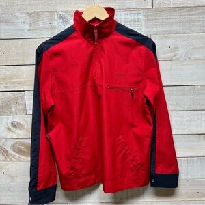 Liz Golf Jacket Womens Small Red Pullover 1/4‎ Zip Logo Pockets Long Sleeve